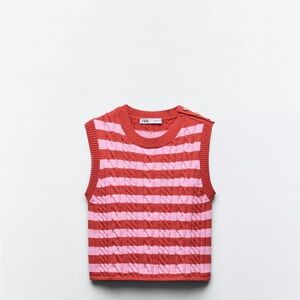 Zara Sleeveless Pink and Red Sweater